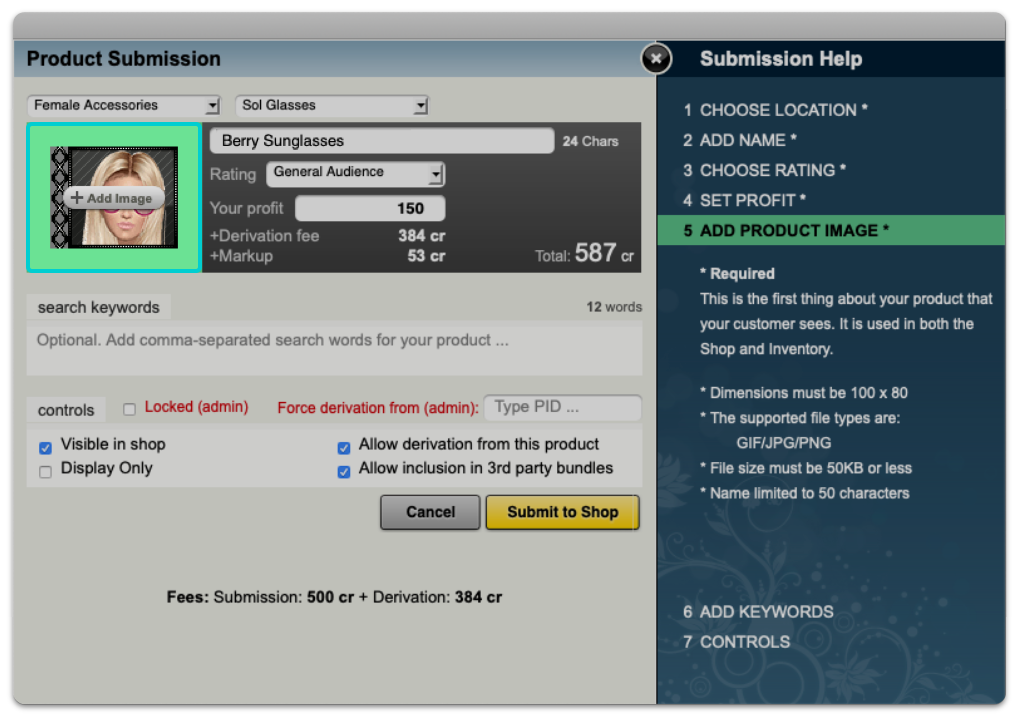 Upload a Product Edit Product Information IMVU Create