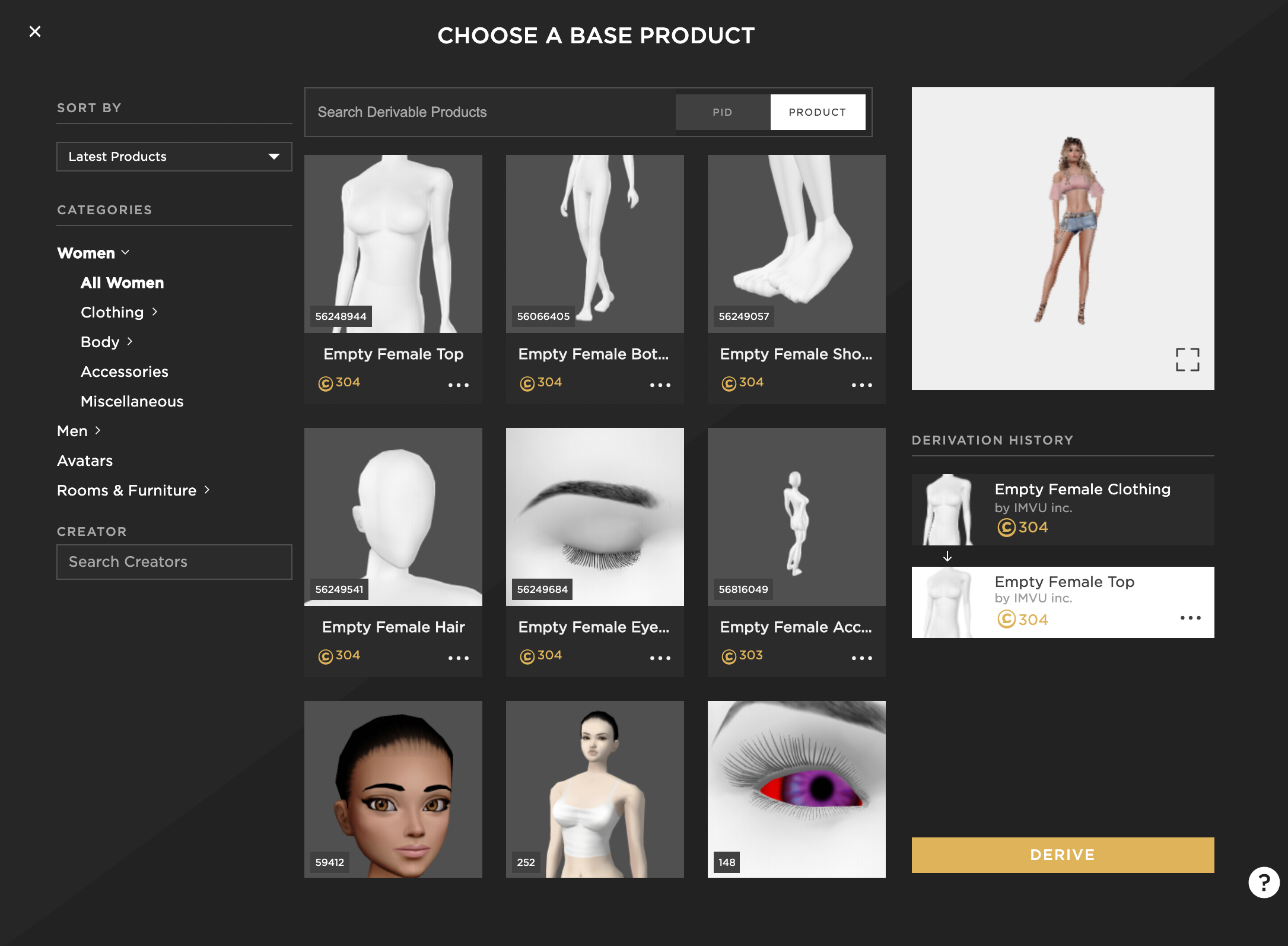 Deriving a New Product – IMVU Create